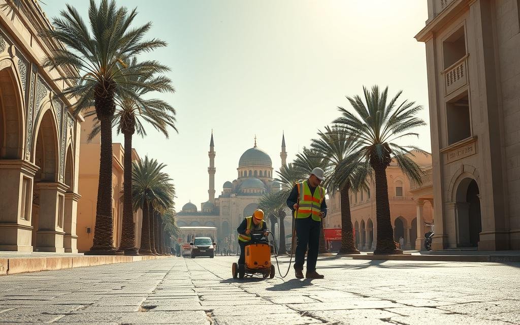 فني كشف تسربات المياه بالمدينة